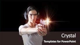  Presentation with gun - Colorful PPT theme enhanced with cia - woman firing a gun backdrop and a tawny brown colored foreground