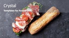  Presentation with mozzarella cheese - Colorful slide set enhanced with ciabatta sandwich with romaine salad backdrop and a gray colored foreground