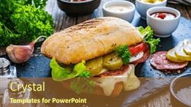  Presentation with lettuce - Presentation consisting of ciabatta-sandwich-with-salami-mozzarella background and a red colored foreground