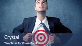  Presentation with target - Slide deck featuring cible - businessman tearing his shirt off background and a ocean colored foreground
