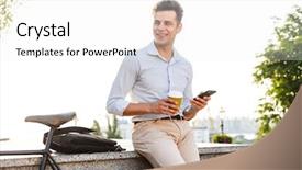  Presentation with happy birthday bicycle - Beautiful PPT layouts featuring ciclo celular - happy young stylish man holding backdrop and a white colored foreground