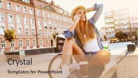  Presentation with city street - Presentation theme consisting of ciclo celular - young stylish woman background and a coral colored foreground