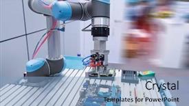  Presentation with machine assembly - Colorful presentation theme enhanced with cicuit - automation of machine assembly backdrop and a light blue colored foreground