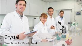  Presentation with group - Presentation design having cientifico - group portrait of smiling scientists background and a soft green colored foreground