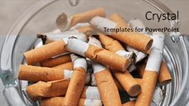  Presentation with cigarette te dent - Slide set having cigarette butts in ashtray closeup background and a coral colored foreground