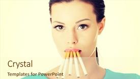  Presentation with cancer - PPT theme consisting of cigarette in her mouth background and a cream colored foreground
