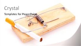  Presentation with cigarette te dent - Colorful presentation theme enhanced with healthcare garbage - cigarette in mousetrap isolated backdrop and a white colored foreground