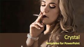  Presentation with sexy - PPT theme with cigarette on a dark background background and a tawny brown colored foreground