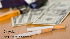  Presentation with cigarettes - Audience pleasing PPT theme consisting of cigarettes and money on table backdrop and a coral colored foreground