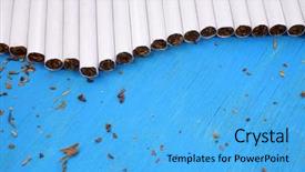  Presentation with cigarette - Amazing slide set having cigarettes on blue background white backdrop and a light blue colored foreground