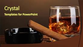  Presentation with brandy - PPT layouts having cigarillo - brandy glass with ice background and a tawny brown colored foreground
