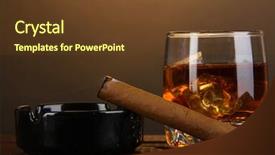  Presentation with brandy - PPT theme consisting of cigarillo - brandy glass with ice background and a tawny brown colored foreground
