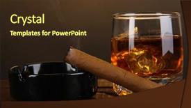  Presentation with brandy - PPT theme consisting of cigarillo - brandy glass with ice background and a tawny brown colored foreground