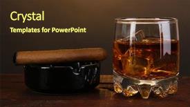  Presentation with brandy - Amazing slide deck having cigarillo - brandy glass with ice backdrop and a tawny brown colored foreground