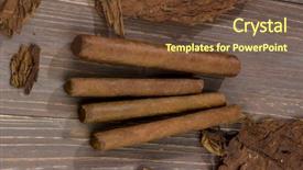  Presentation with tobacco - PPT theme consisting of cigarillo - cigars and tobacco leaves background and a tawny brown colored foreground
