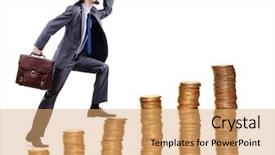  Presentation with stacks of rupee coins - Slides having cimb bank backgrouynd - businessman climbing gold coins stacks background and a coral colored foreground