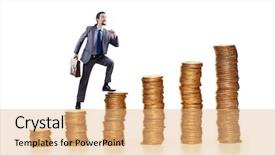  Presentation with climbing - Presentation theme having cimb bank backgrouynd - businessman climbing gold coins stacks background and a coral colored foreground