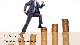 Presentation with climbing - Colorful slides enhanced with cimb bank backgrouynd - businessman climbing gold coins stacks backdrop and a coral colored foreground