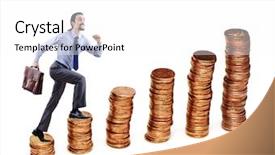  Presentation with climbing - Audience pleasing presentation theme consisting of cimb bank backgrouynd - businessman climbing gold coins stacks backdrop and a white colored foreground