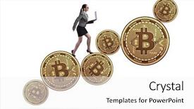  Presentation with price - Amazing PPT theme having cimb bank backgrouynd - businesswoman in bitcoin price increase backdrop and a white colored foreground