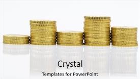  Presentation with stacks of rupee coins - Theme having cimb bank backgrouynd - stacked coins up and down background and a white colored foreground