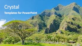  Presentation with hawaii - Audience pleasing PPT theme consisting of cimb bank backgrouynd - tropical mountains in hawaii usa backdrop and a teal colored foreground