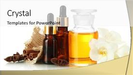  Presentation with perfume - Theme with cinammon oil - bottles with ingredients background and a white colored foreground