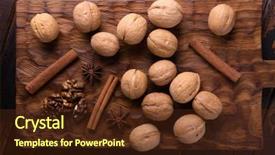 Presentation with frame of healthy spicy food - Presentation consisting of cinammon oil - walnuts cinnamon and star anise background and a tawny brown colored foreground