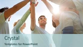  Presentation with charity - Colorful PPT theme enhanced with cinco - volunteering charity people gesture backdrop and a sky blue colored foreground