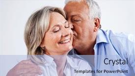  Presentation with kiss - Theme with senior man giving his wife background and a light blue colored foreground