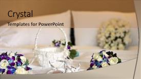  Presentation with white wedding - Beautiful PPT theme featuring cinderella - bridal flowers and shoes backdrop and a coral colored foreground