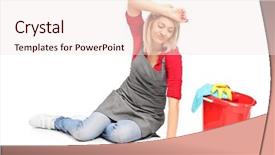  Presentation with tired - Cool new slides with cinderella - tired female cleaning a floor backdrop and a sky blue colored foreground