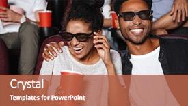  Presentation with movie theater - Colorful presentation design enhanced with cinema - attractive afro american couple watching backdrop and a red colored foreground