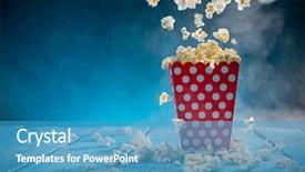  Presentation with popcorn - Beautiful presentation design featuring cinema - boxes of popcorn on blue backdrop and a teal colored foreground