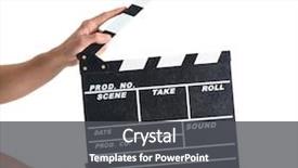  Presentation with clapper - Cool new PPT layouts with cinema - close-up of hand holding clapper backdrop and a dark gray colored foreground