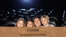  Presentation with movie theater - Beautiful PPT theme featuring cinema - happy family of four having backdrop and a coral colored foreground