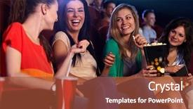  Presentation with movie theater - PPT layouts having cinema - happy girls sitting in multiplex background and a red colored foreground