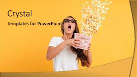  Presentation with holding bucket while water droplet - Slide deck having cinema - portrait of a scared young background and a yellow colored foreground