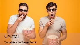  Presentation with popcorn movie - PPT theme consisting of cinema - portrait of a two excited background and a coral colored foreground