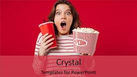  Presentation with popcorn - Presentation featuring cinema - portrait of an astonished woman background and a red colored foreground