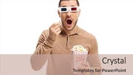  Presentation with pair - Slides with cinema - scared guy with a pair background and a coral colored foreground