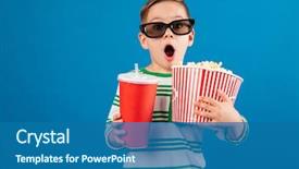  Presentation with eyeglasses - Beautiful PPT theme featuring cinema - shocked young boy in eyeglasses backdrop and a ocean colored foreground