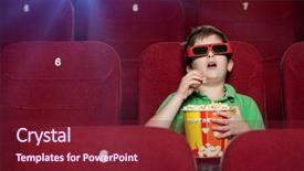  Presentation with popcorn movie - Theme having cinema - surprised boy eating popcorn background and a tawny brown colored foreground