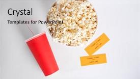  Presentation with popcorn - PPT layouts enhanced with cinema - tasty popcorn cup with drink background and a lemonade colored foreground