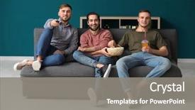  Presentation with cinema - Slide set featuring cinema - young men watching tv background and a gray colored foreground