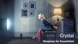  Presentation with vintage retro - Amazing PPT theme having cinema - young woman sitting backdrop and a tawny brown colored foreground