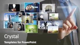  Presentation with photo album - Presentation theme featuring cinema advertising - businessmen and reaching images streaming background and a dark gray colored foreground