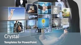  Presentation with photo album - Slide set featuring cinema advertising - reaching images streaming digital photo background and a seafoam green colored foreground