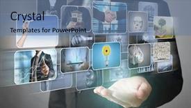  Presentation with photo album - Presentation theme enhanced with cinema advertising - reaching images streaming digital photo background and a seafoam green colored foreground