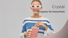  Presentation with popcorn movie - Audience pleasing theme consisting of cinema-and-people-concept-happy backdrop and a light gray colored foreground